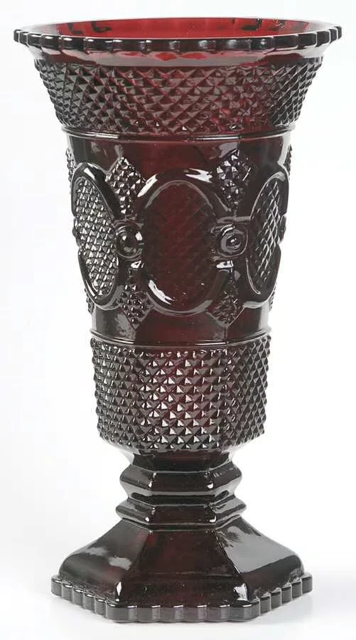 Vintage 70's Avon 1876 Cape Cod Ruby Red Cut Glass 8" Vase by Wheaton Glass