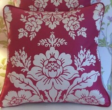 CUSHION COVER  LAURA ASHLEY TATTON CERISE  FABRIC PIPED 16"