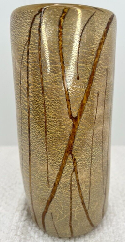 Murano Maestri di Vetro Eseguito Da Gold Flake Cylinder Vase - 8.5" w\Label - Picture 4 of 9