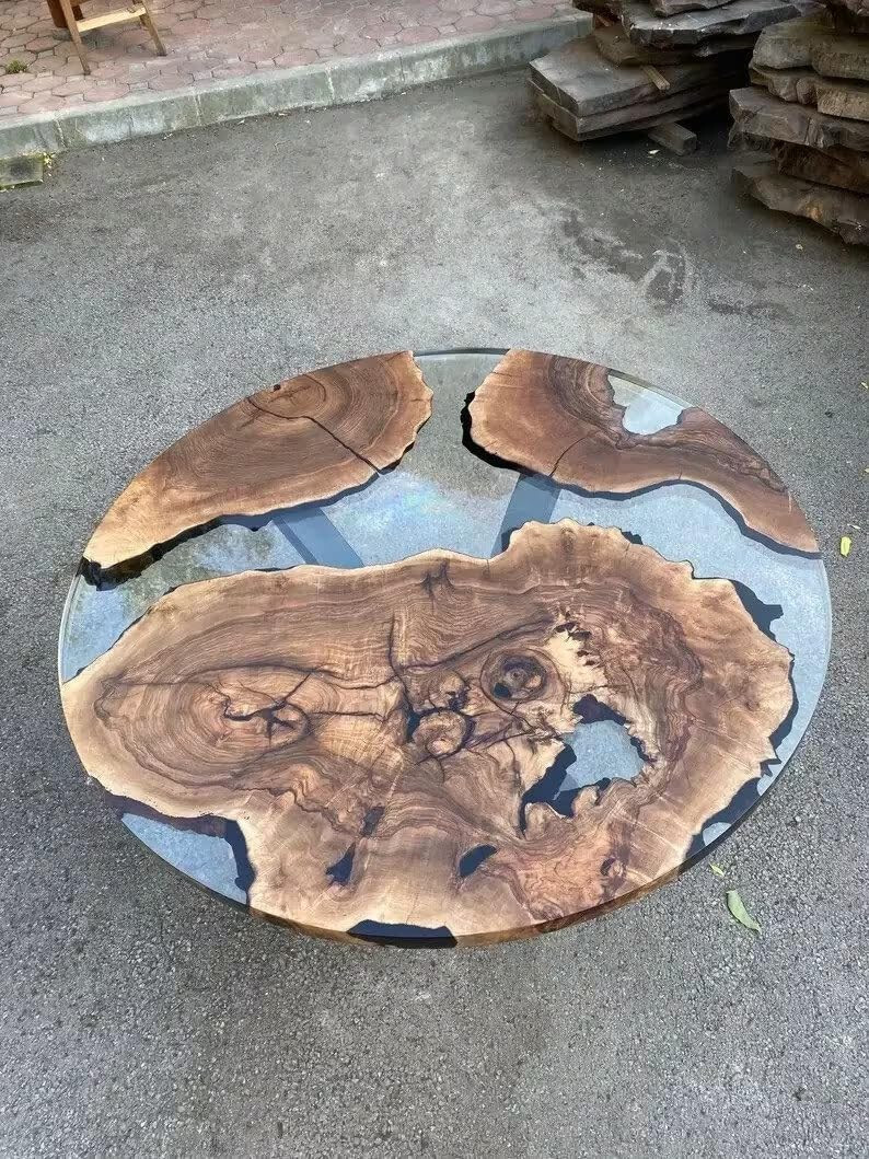 Custom Misty Gray Epoxy Round Coffee Table for Living Room or Patio