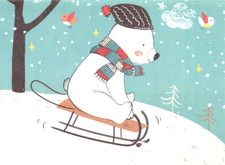 SLEDDING POLAR BEAR Christmas Greeting Card w/ Envelope New MG89
