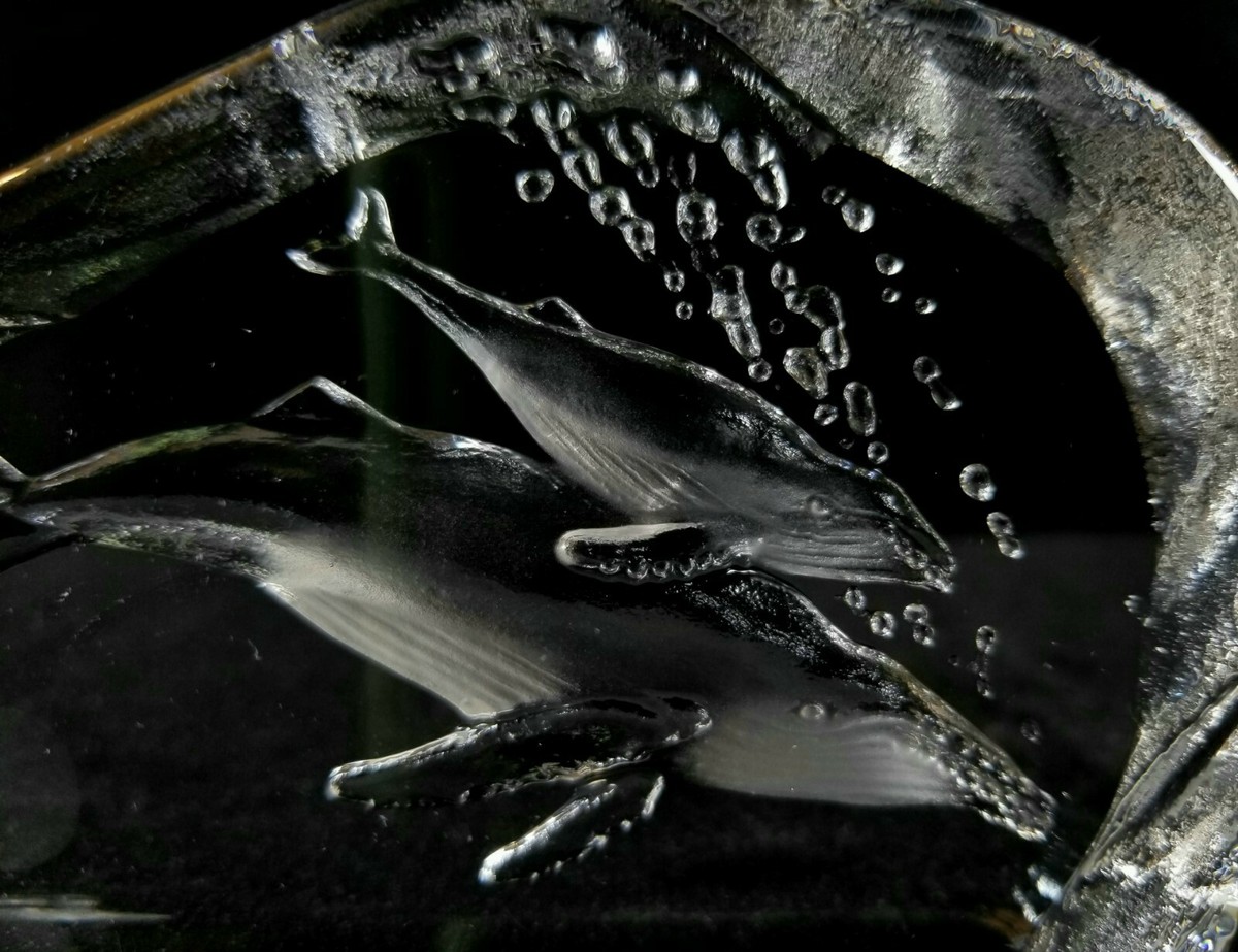 Dartington Crystal Capredoni Whales Paperweight Designer Signed 