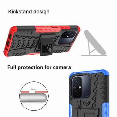For Xiaomi Redmi 12C, Shockproof Hybrid Armor Defender Dual KickStand Case Cover