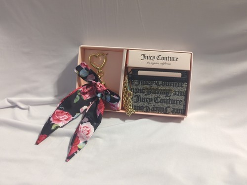 Set regalo portachiavi Juicy Couture logo gotico dichiarazione logo grigio/nero NUOVO - Foto 1 di 11