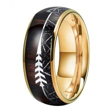 8MM Men Women Tungsten Carbide Ring Band Meteorite Koa Wood Arrow Inlay Ring