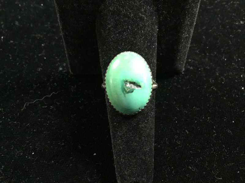 Native American Sterling Silver Turquoise Ring Size 8, 5.6 Grams. Signed JR