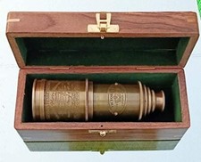 brass Telescope handmade Nautical Spyglass Pirate Wooden box leather case D cor