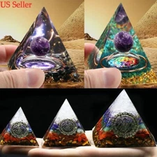 Amethyst Crystal Sphere Orgonite Pyramid Obsidians Chakra Energy Orgone Stone US