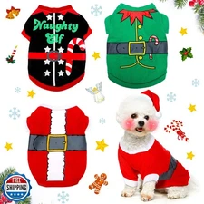 Xuniea 3 Pieces Christmas Dog Shirt Soft Dog Santa Costume Warm P
