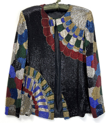 VTG 80s Women's Mdm/Large Heavy Beaded Evening Blazer Jacket Art Deco VGC
