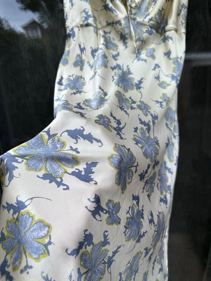 Precis Petite 100% Silk Floral Slip Dress UK 14 Petite Yellow Summer Occasion - Image 4 of 4