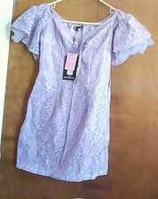 NWT Pretty Little Thing Lilac Embroid Frill Slv Lace Up Bodycon Dress Size USA-4