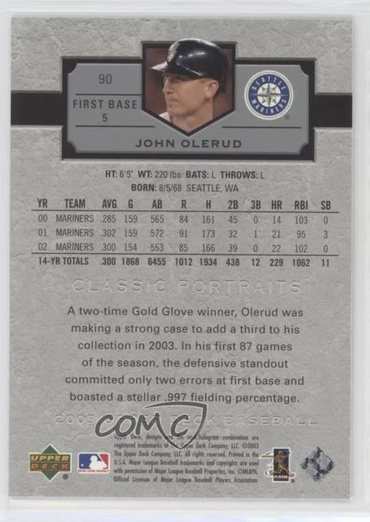 2003 Upper Deck Classic Portraits John Olerud #90 - Image 2 of 2