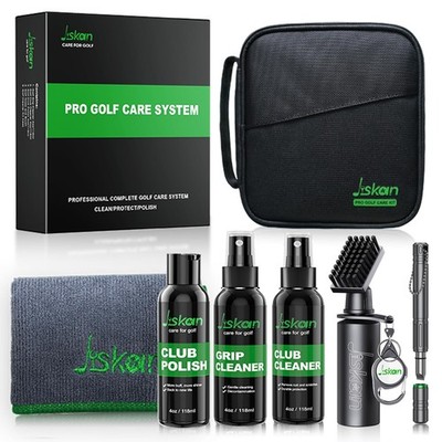 Jiskan Pro Golf Cleaning Kit with Club Cleaner Brush, Green/Black/Grey 
