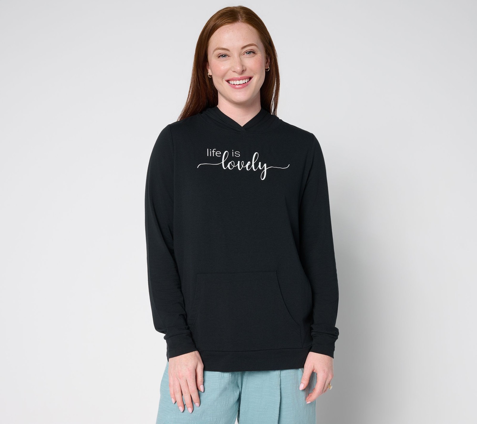 Anybody Women's Top Sz S Cozy Knit Jersey Message Hoodie Black A706236