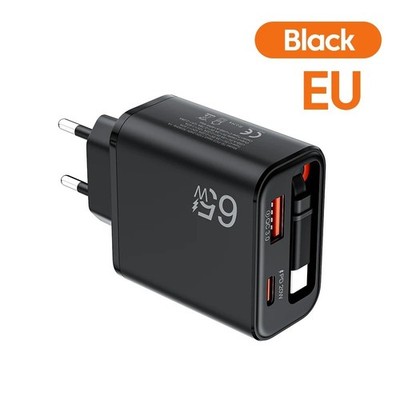 65W USB-C Ladegerät 3in1 PD Schnellladegerät schnellladekabel für Handy & Tablet