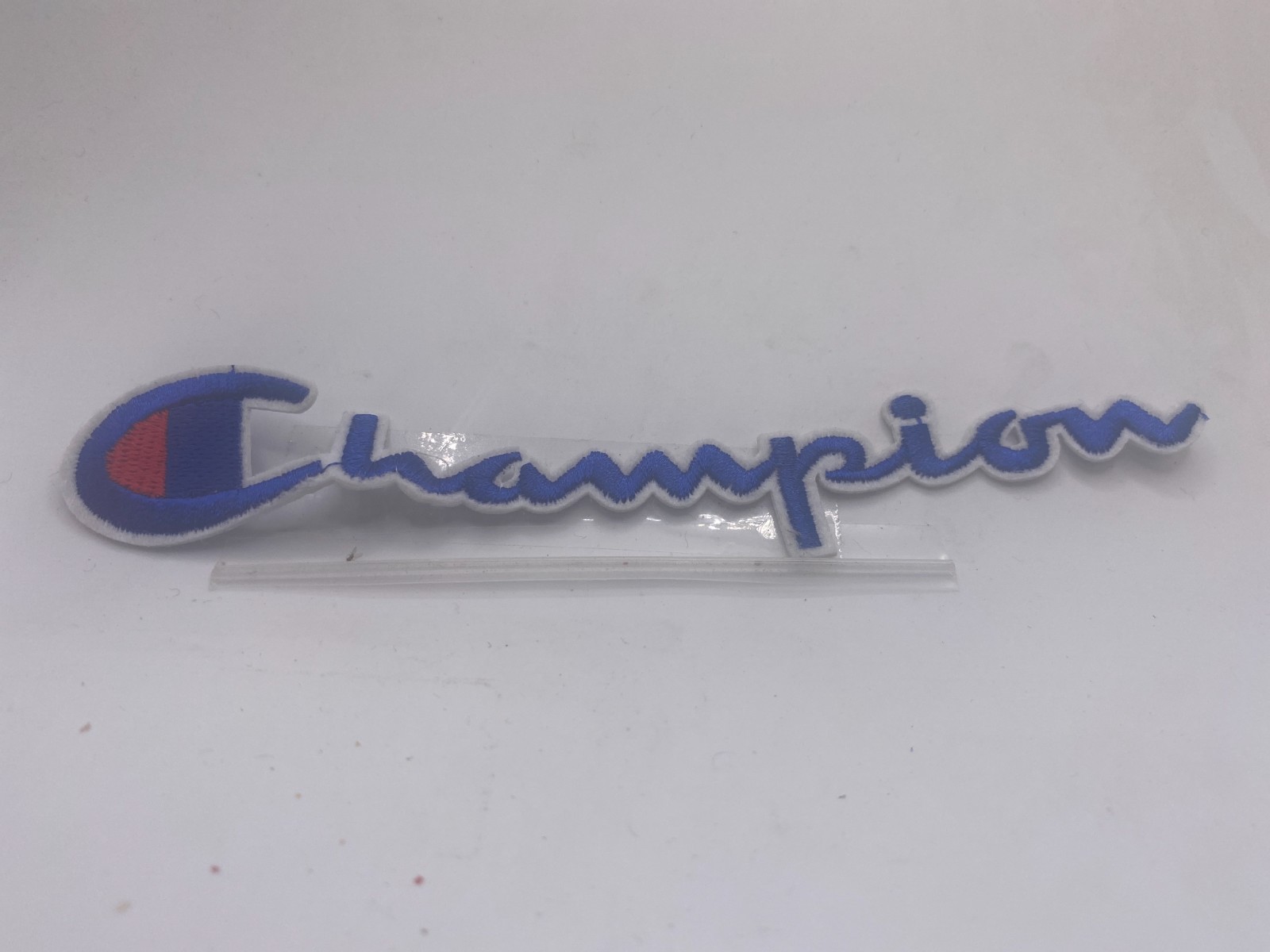Champion Blue Embroidered Iron-On Name Patch Tag 1x7 Inch Company Logo