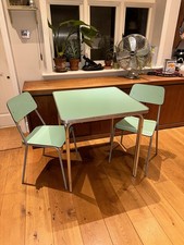Vintage Mid Century Retro Kitchen Table & 2 Chairs - Mint Green Formica MCM VGC