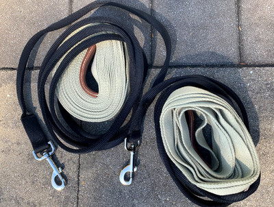 Driving Lines for Horse Training - 30ft Cotton & Nylon Combo - Leather Grip Ends