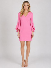 Trina Turk Moorten Shift Dress Desert Rose Pink Ruffle Bell Sleeve Chic Size 0