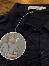 NWT Criquet Polo Long Sleeve Blue Striped Men’s Size Large Prefomance Cttn Blend