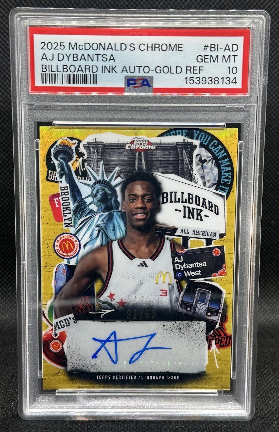 2025 Topps McDonalds Chrome AJ Dybantsa Gold Auto /50 PSA 10 #BI-AD Rookie RC