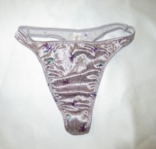 NWOT VTG 1999 Victoria's Secret Satin Second Skin Thong Panties M silver floral