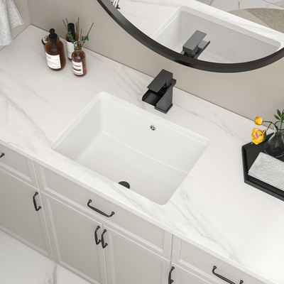 Undermount Bathroom Sink 20''X14'' White Rectangle Bathroom Sink Porcelain Ceram