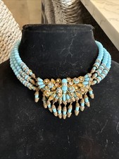 Estate Unsigned GLASS BEAD MIRIAM HASKELL ? FLOWER CRYSTAL Dangle NECKLACE