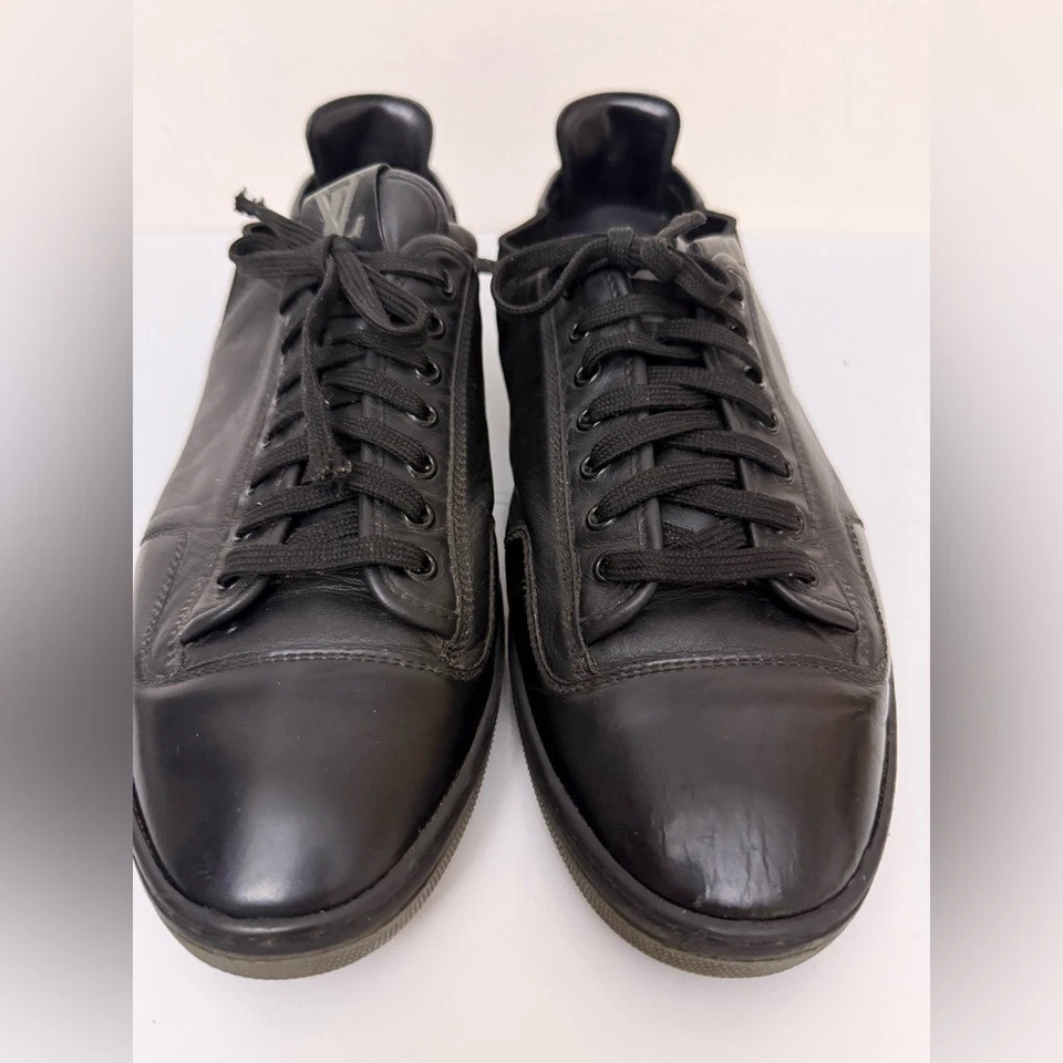 Louis Vuitton Mens Black Leather Sneaker Size 8.5 - Image 2 of 4