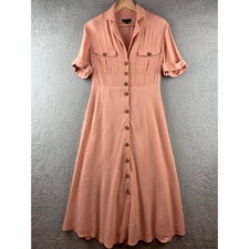 J.Crew Peach Button Down Midi Dress Short Sleeve Crepe Utility Pocket Size 4