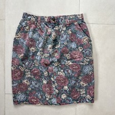 VTG 90  s Vivaldi Floral Denim Knee Length Pencil Skirt Sz 12