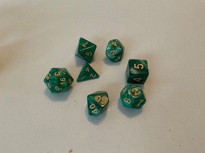7 Piece  Green Nebula Polyhedral Dice Set   Black  Dice Bag