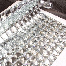 Peel and Stick Mirror Glass Mosaic Tile, 3/4 Inch Silver Square, Crystal Diam...