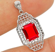 3CT Treated Fire Garnet 925 Solid Sterling Silver Victorian Style Pendant 