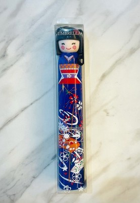 Japanischer Taschenschirm Kimono Kokeshi Puppenstil, blau