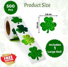 St. Patrick's Day Shamrock Glitter Stickers Roll 500 Count
