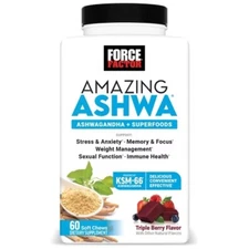 Force Factor Amazing Ashwa Dietary Supplements Soft Chews - Triple Berry - 60ct