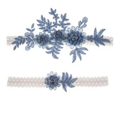 Wedding Garters for Bride Lace Bridal Garter Belt Set M 16.5"-21.5" , 1-blue