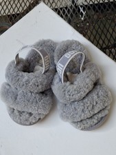 UGGS FURRY UNISEX GREY SLIPPERS FOR TODDLER 6.5" LONG SIZE 10 CUTE