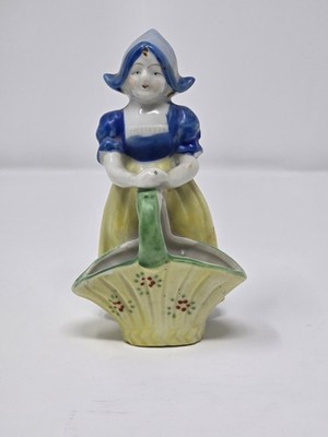 Vintage Dutch Girl w/Open Basket Figurine Blue Made in Occupied