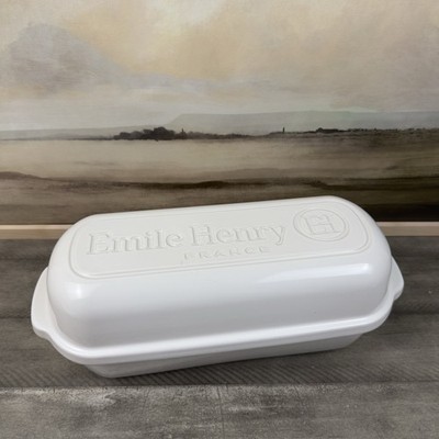 Williams Sonoma Emile Henry French Ceramic Italian Bread Loaf Baker White Scuffs