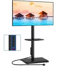 Rfiver Mobile TV Cart Black, Height Adjustable Rolling Stand for 23-60 Inch TVs