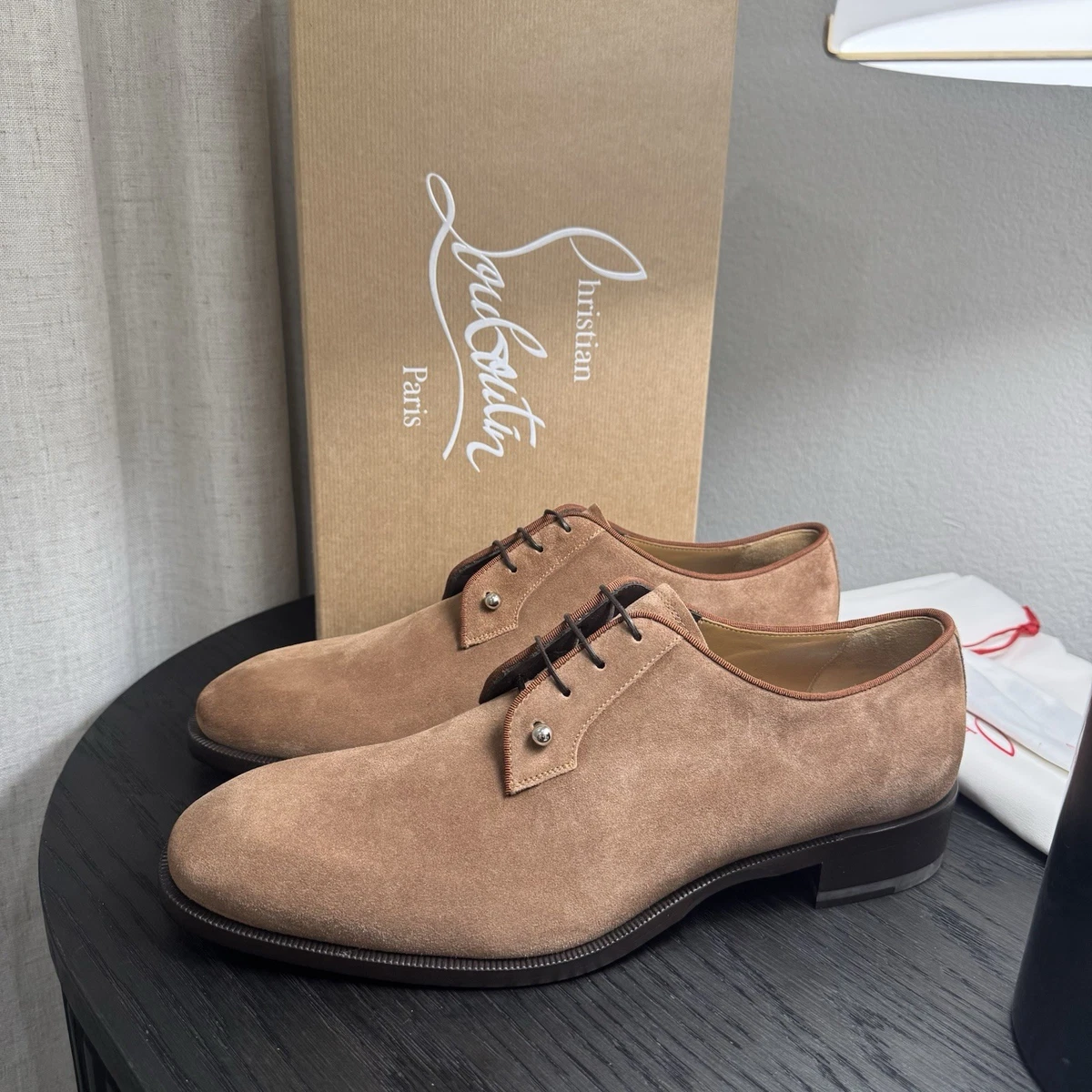 Christian Louboutin Men’s Blue Suede Lace-Up Oxford Dress Shoes EU 39.5 Christian Louboutin Black Dress Shoes for Men for sale - eBay main image 4