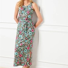 Talbots Jacobean Floral Jersey Halter Maxi Dress Small Spring Moss Plus Size 2x
