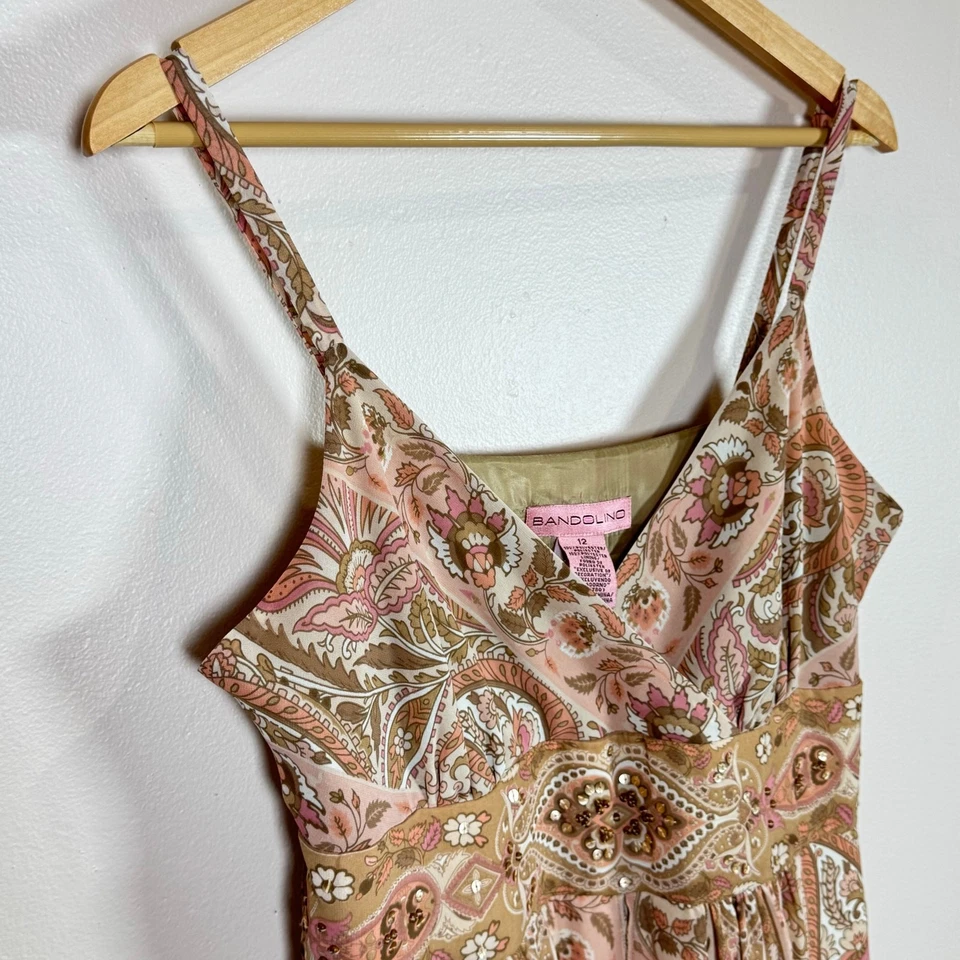 Vestido midi Babydoll de colección Y2K para mujer Fairy Whimsigoth marrón rosa cachemira con cuentas Foto 3 de 4