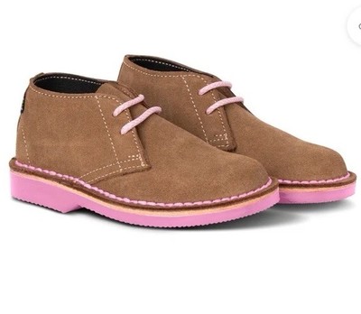 VELDSKOEN KIDS HARPER THE HIPPO Kids Brown Suede Boots with Pink Laces Sz 2