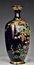 FINE SILVER WIRE JAPANESE MEIJI CLOISONNE VASE SIGNED HAYASHI SCHOOL