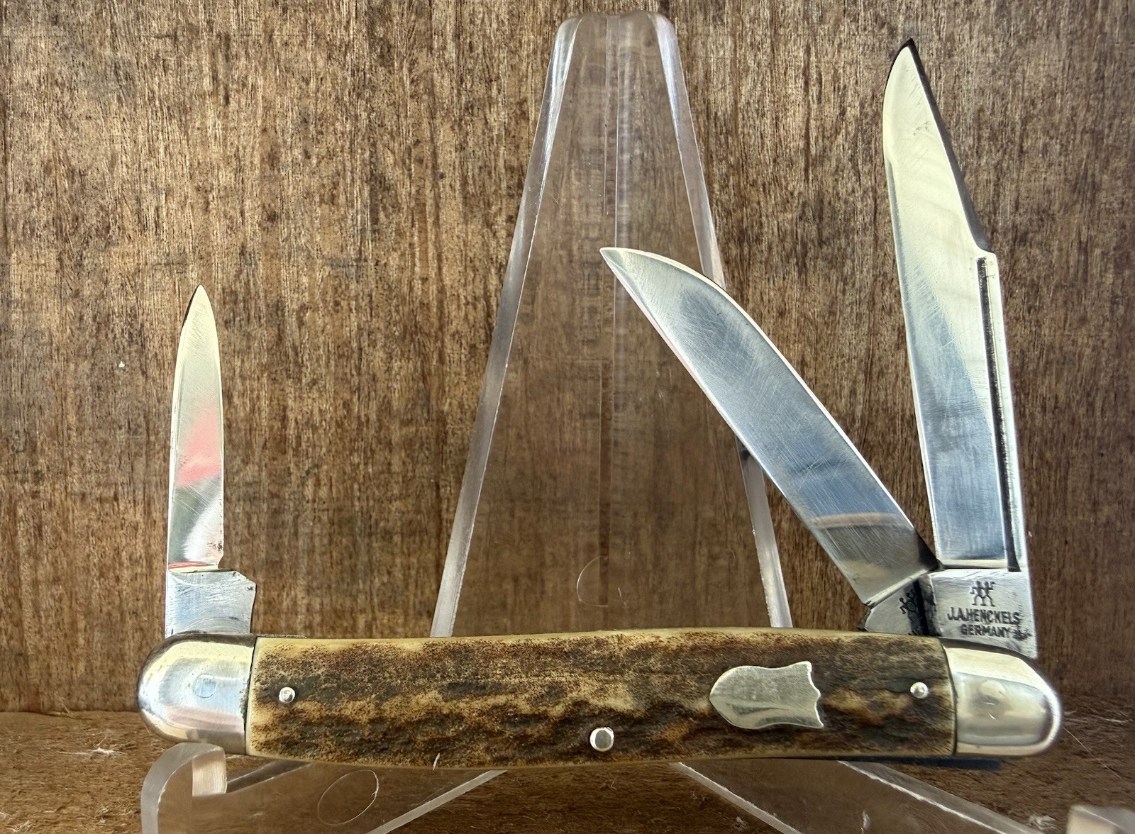 Vintage J.A. Henckels Pattern #1834 Germany 3 1/4” Stag Medium Stockman Knife