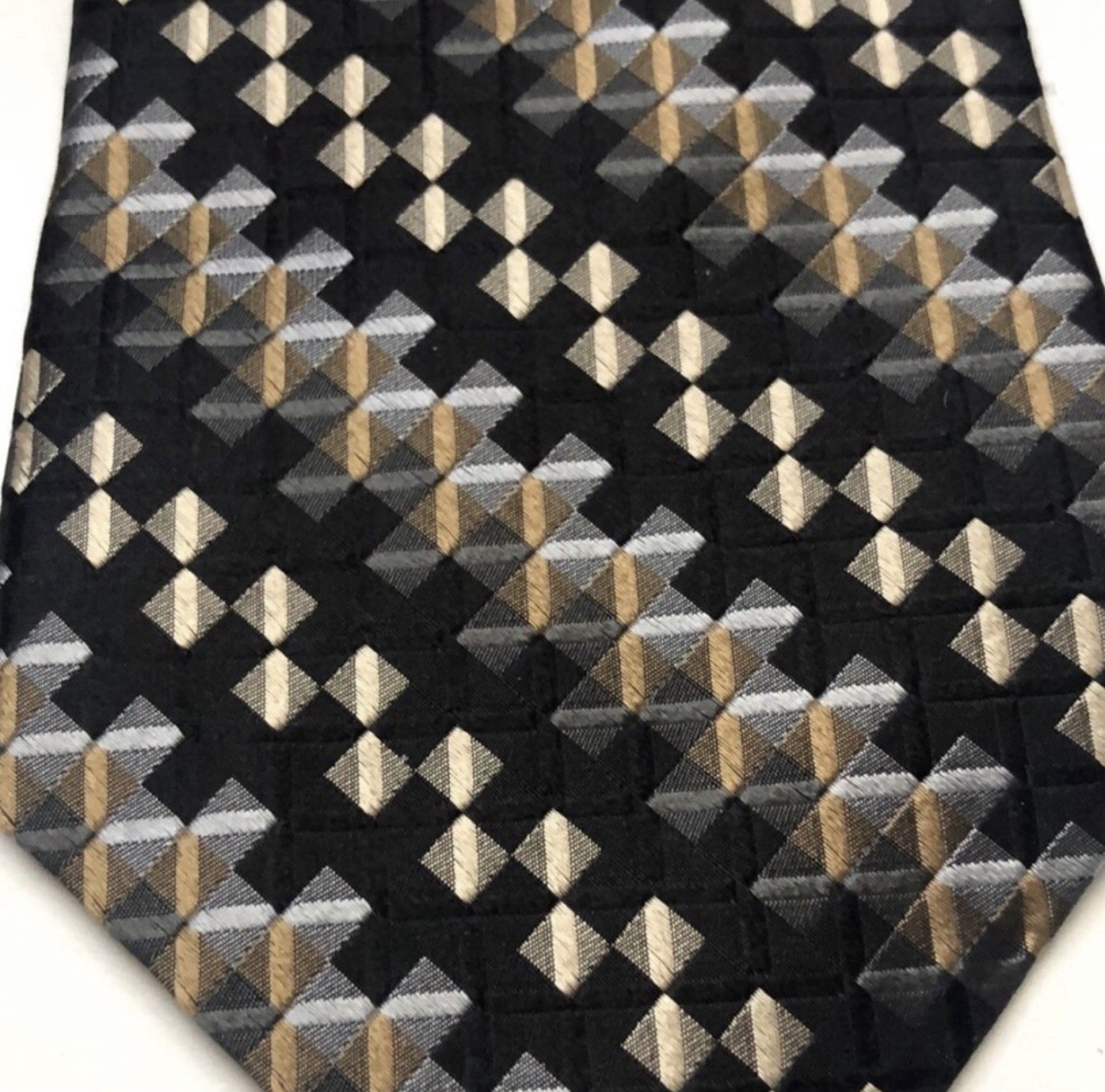 Stafford Tie Men’s Black & Brown Geometric Pattern Silk Business Office Dress